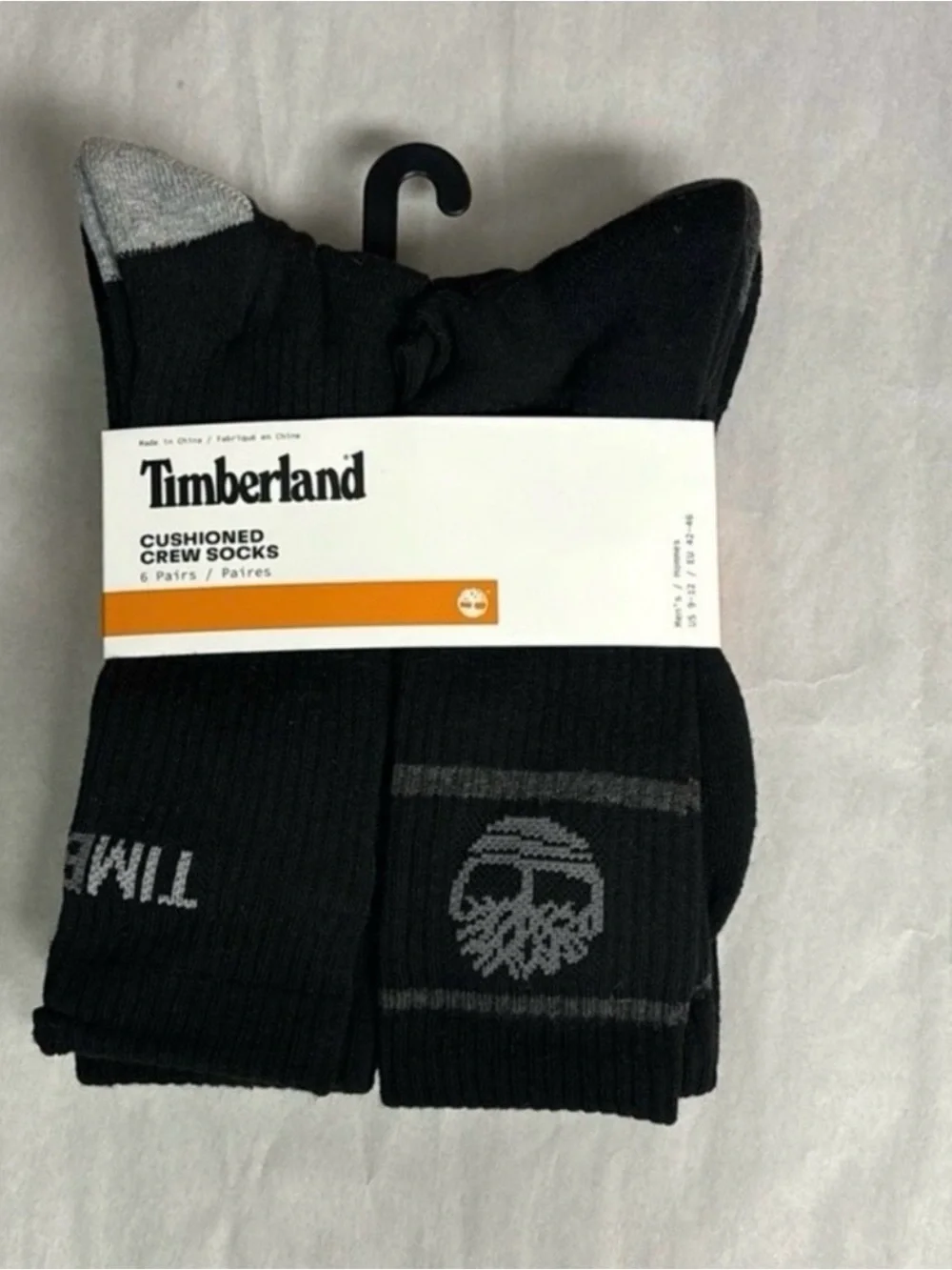 New Timberland Socks 6 Pair Men’s Black Cushioned Crew Casual Activewear Socks